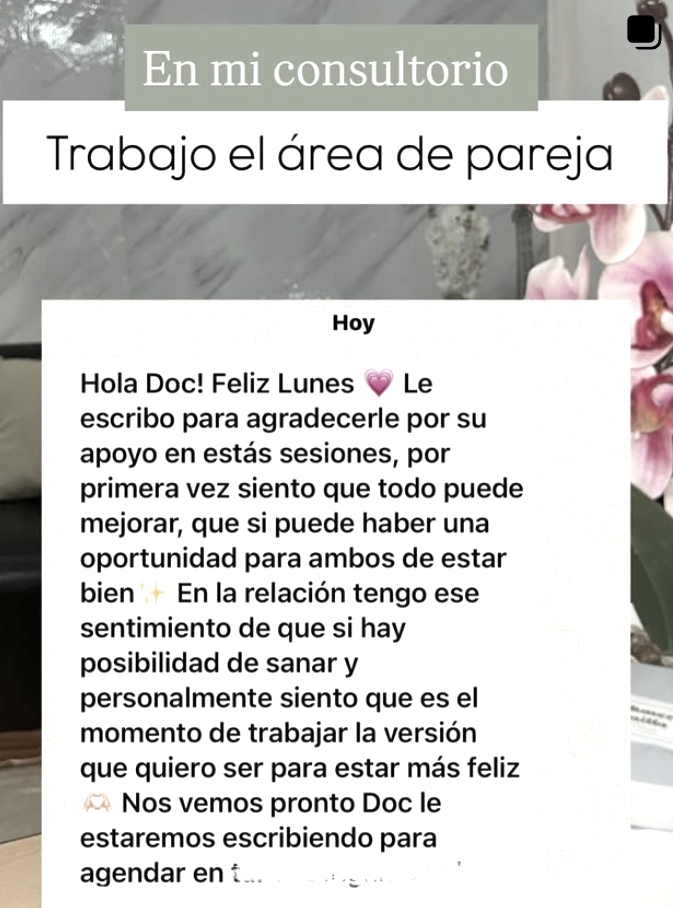 Testimonio de paciente agradeciendo el apoyo en sesiones de pareja